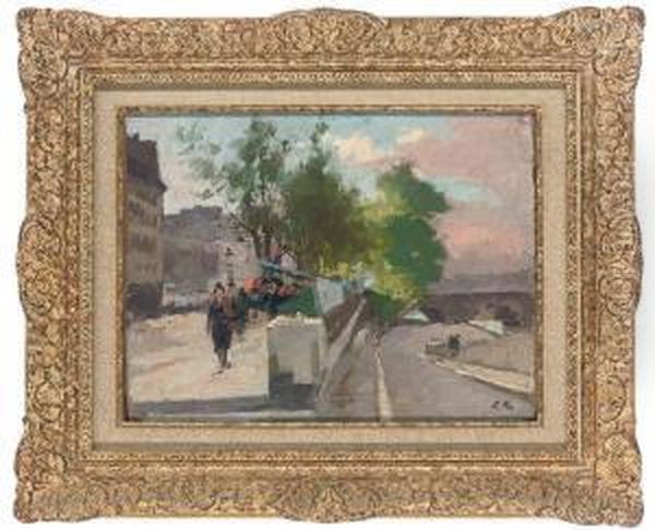 Quai Des Grands Augustins Oil Painting by Jules Ernest Renoux