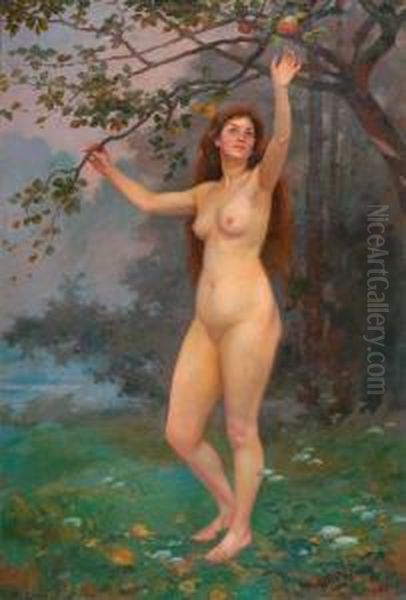 Eva Unter Dem Apfelbaum. Oil Painting by Jules Ernest Renoux