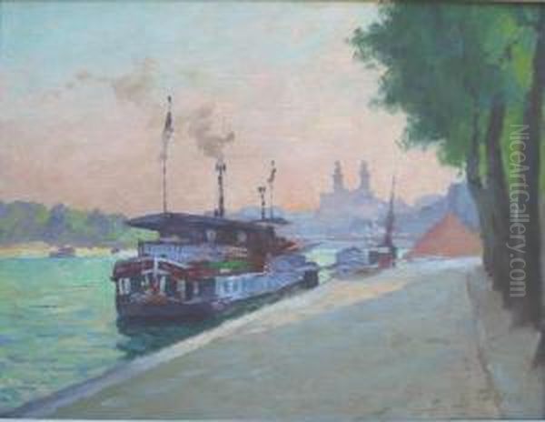 La Seinepres Du Pont Alma Oil Painting by Jules Ernest Renoux