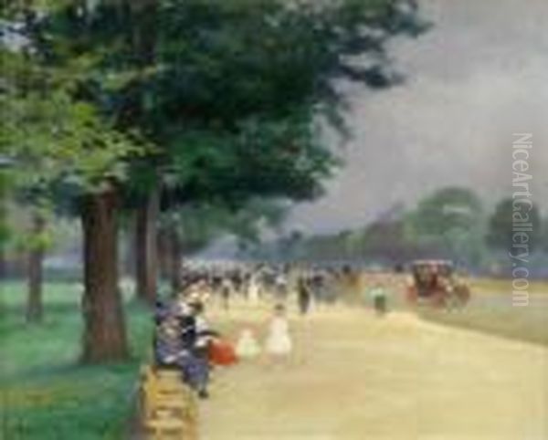 'avenue De Bois De Boulogne, Printemps 1911' No.68 Oil Painting by Jules Ernest Renoux