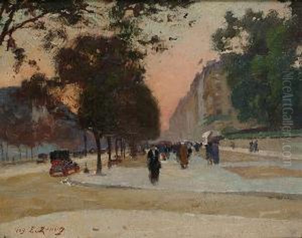 Avenue Des Champs Elysees Oil Painting by Jules Ernest Renoux