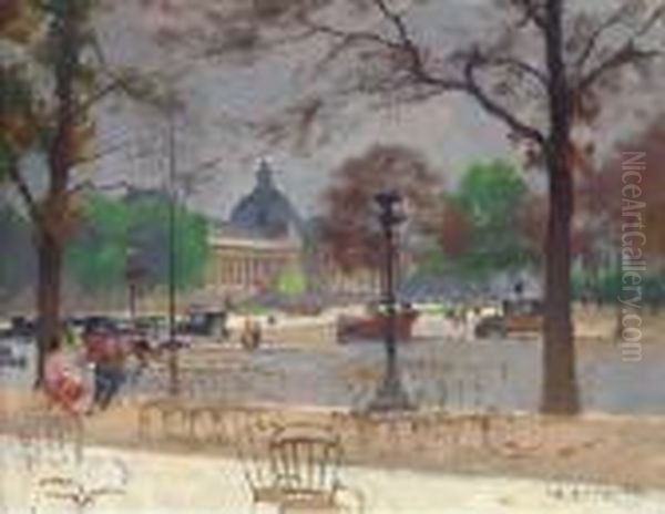 Avenue Des Champs Elysees Et Le Petit Palais Oil Painting by Jules Ernest Renoux