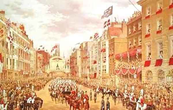 Wedding Procession of Edward Prince of Wales and Princess Alexandra Driving through the City at Temple Bar Oil Painting by Robert Dudley