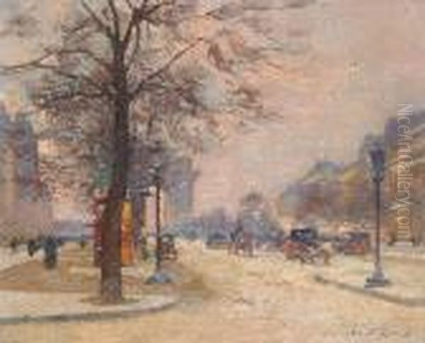 Avenue Des Champs Elysees Et Arc De Triomphe Oil Painting by Jules Ernest Renoux