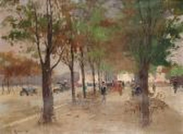 Place De L'etoile Entree De L'avenue Du Bois Oil Painting by Jules Ernest Renoux