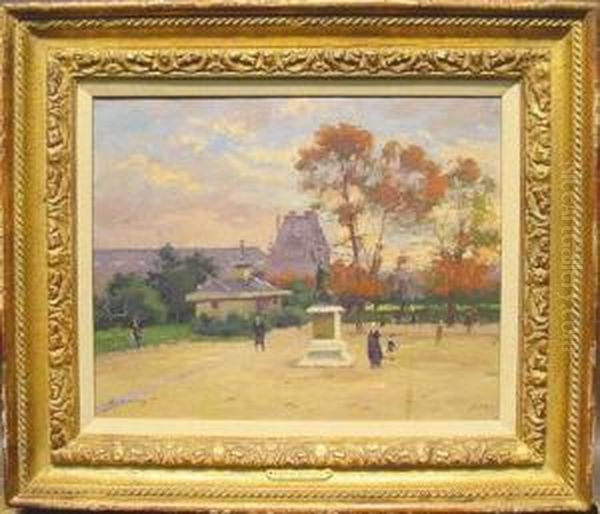 Jardin Des Tuileries Oil Painting by Jules Ernest Renoux