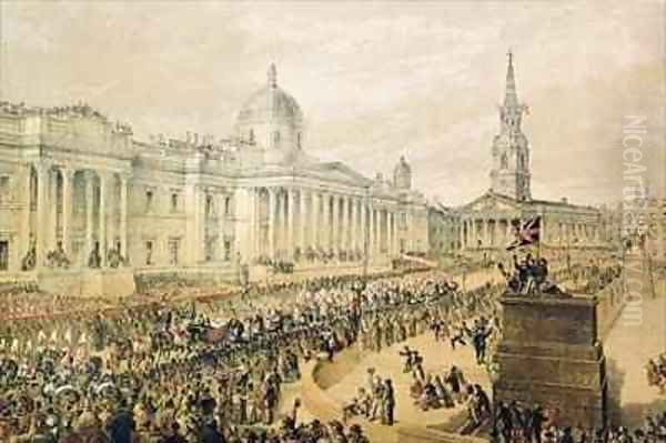 Wedding procession of Edward Prince of Wales and Princess Alexandra at Trafalgar Square Oil Painting by Robert Dudley