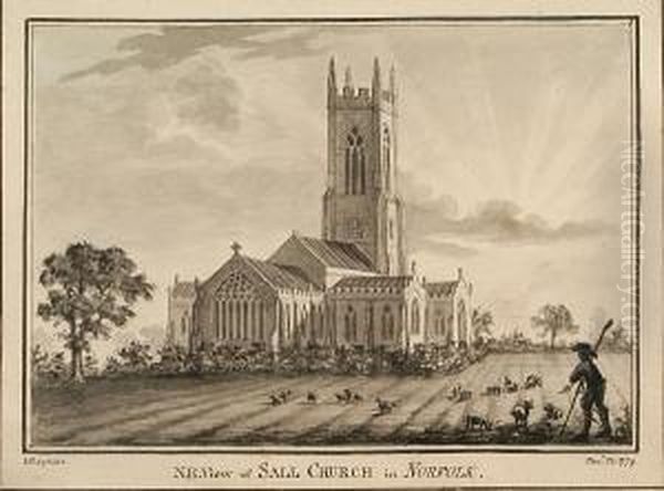 N.e. View Of Sall Church In Norfolk Oil Painting by Humphrey Repton