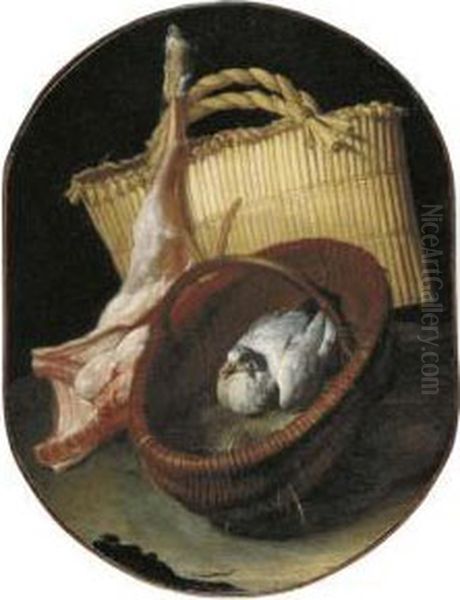 A Still Life With Two Baskets And A Pigeon Oil Painting by Arcangelo Resani