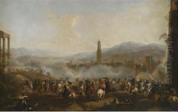 An Army Besieging A Town Oil Painting by Pandolfo Reschi