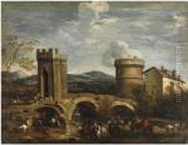 Scena Di Battaglia Presso Un Ponte Oil Painting by Pandolfo Reschi