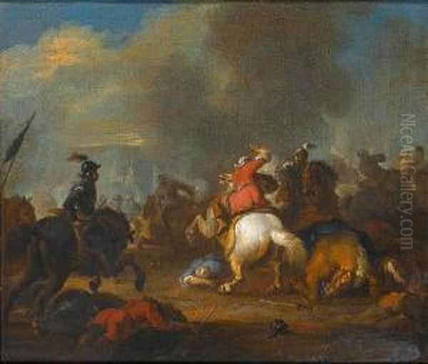 A Cavalry Battle Between Christians Andturks Oil Painting by Pandolfo Reschi