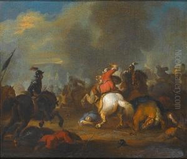 A Cavalry Battle Between Christians And Turks Oil Painting by Pandolfo Reschi