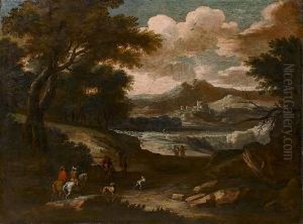 An Extensive Landscape With Travellers On A Country Path Oil Painting by Pandolfo Reschi