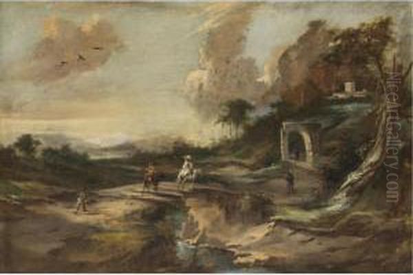 Paesaggio Con Viandanti Su Un Ponte Oil Painting by Pandolfo Reschi