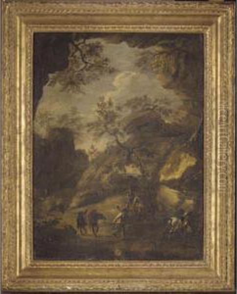 A Grotto With Bandits Resting In Their Lair Oil Painting by Pandolfo Reschi