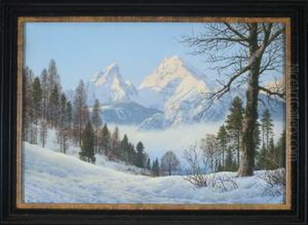 Blick Auf Den Watzmann Im Winter Oil Painting by Rudolf Reschreiter