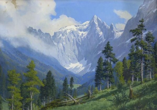 Hoher Goll Mit
 Scharitzkehlalm. Oil Painting by Rudolf Reschreiter