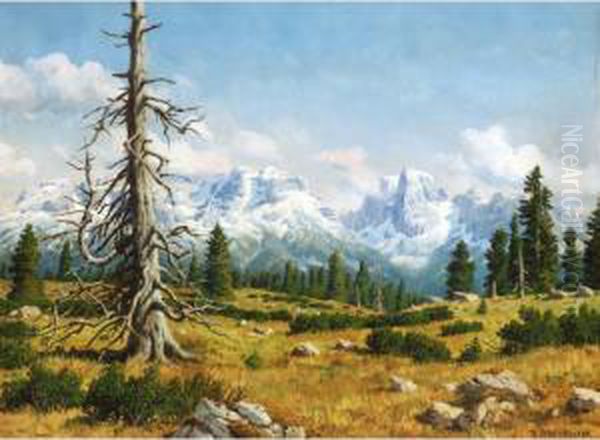 A View Of The Eiger Oil Painting by Rudolf Reschreiter