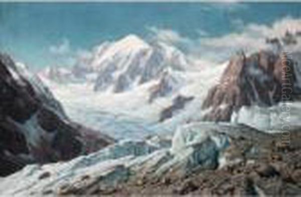 View Of The Mont Blanc From The Talefre Glacier Oil Painting by Rudolf Reschreiter