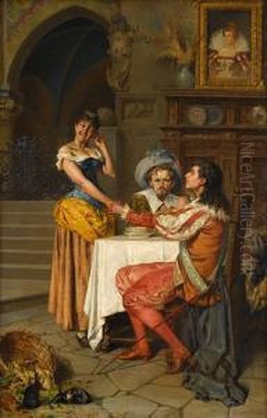 Flirtation: Italians At Table Oil Painting by Raffaello Resio