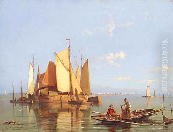 Fishing Boats On The Zuider Zee, Holland Oil Painting by William Raymond Dommerson