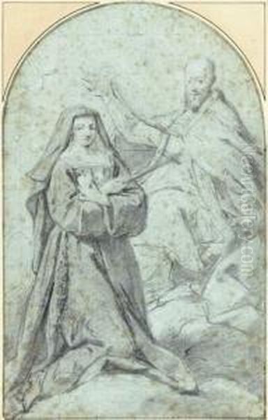 Saint Francois De Sales Et Sainte Jeanne De Chantal Oil Painting by Jean II Restout