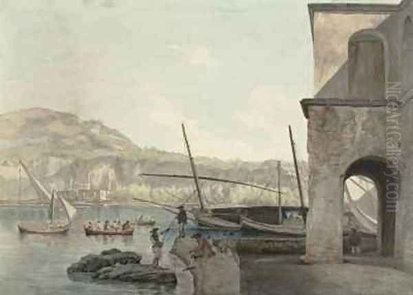 A View of the Harbour at Pozzuoli near Naples Oil Painting by Abraham Louis Rudolph Ducros