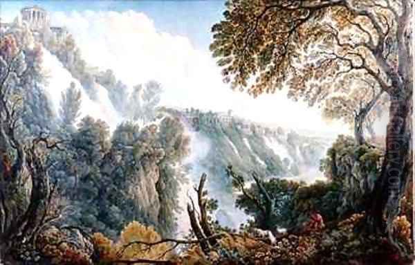 The Falls of Tivoli with a Man Seated below the Temple of the Sibyl Oil Painting by Abraham Louis Rudolph Ducros