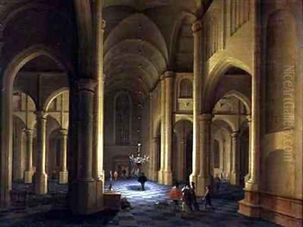 A Church Interior Oil Painting by Anthonie Delorme