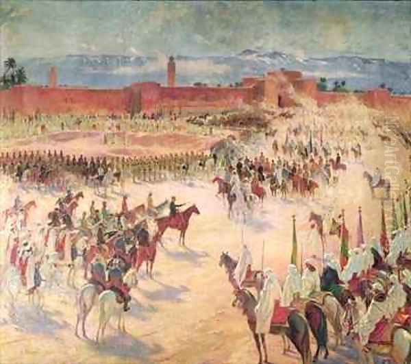 The Entrance of General Lyautey 1854-1934 and General Mangin 1862-1925 into Marrakesh in 1912 Oil Painting by Charles Jules Duvent