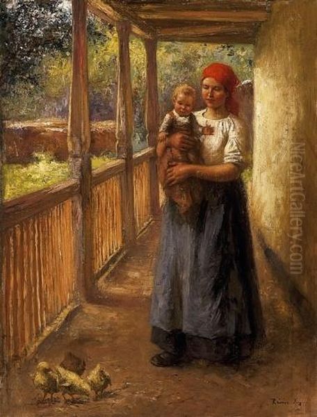 On The Veranda Oil Painting by Imre Revesz