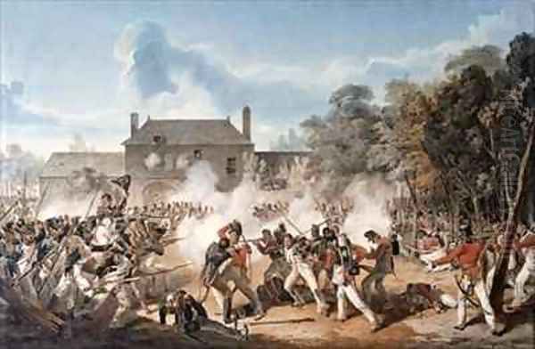 Defence of the Chateau de Hougoumont by the flank Company Oil Painting by Denis Dighton