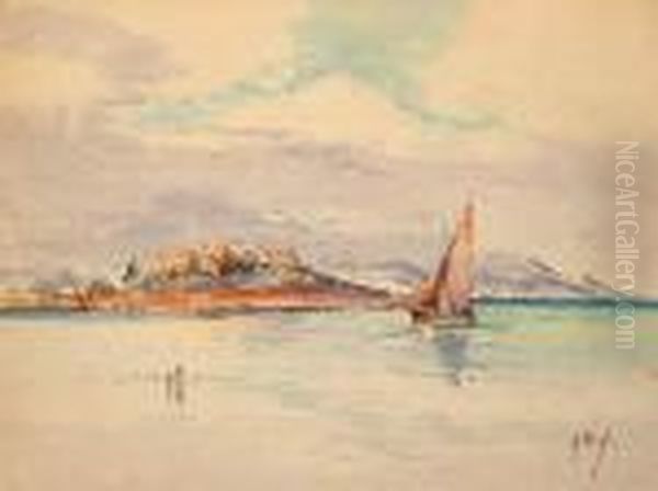 Voilier Devant Le Fort De Calvi (corse). Oil Painting by Alphonse Rey