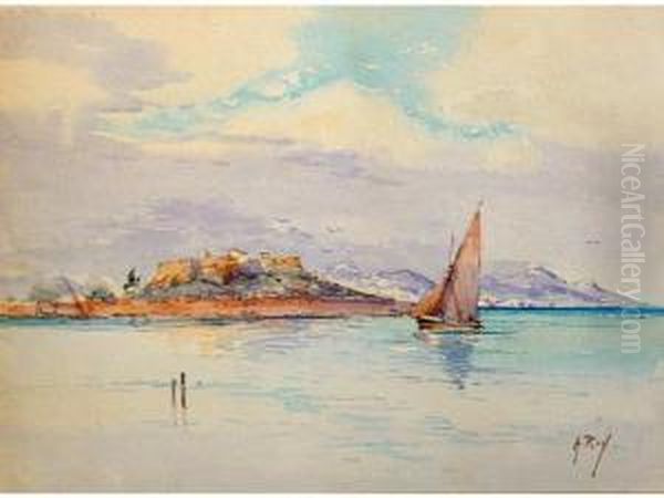 Voilier Devant Un Fort Oil Painting by Alphonse Rey