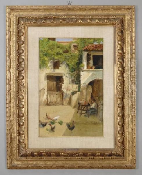 In Cortile Oil Painting by Enrico Reycend