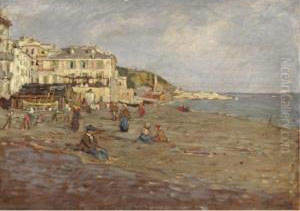 Spiaggia Di Varazze Oil Painting by Enrico Reycend