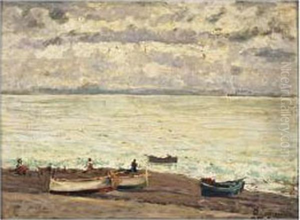 Giornata Grigia Alla Marina Oil Painting by Enrico Reycend