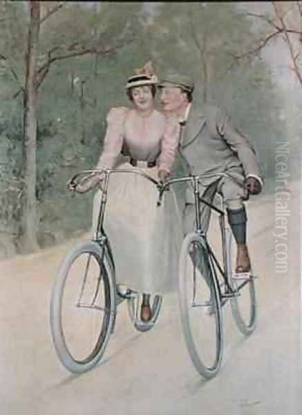 Couple going cycling Oil Painting by Georges Debrock