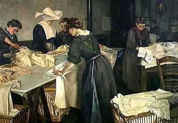 Ironing at the Orphanage Oil Painting by Georges Dervaux