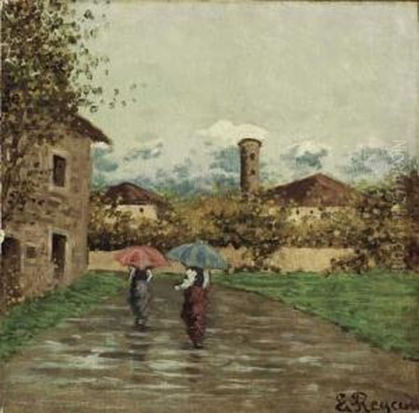 Paesaggio Canavesano Con Figure Oil Painting by Enrico Reycend