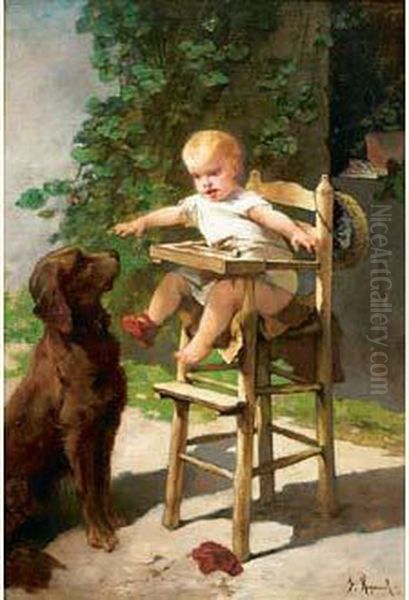 Le Chien Et Le Jeune Enfant Oil Painting by Francois Reynaud