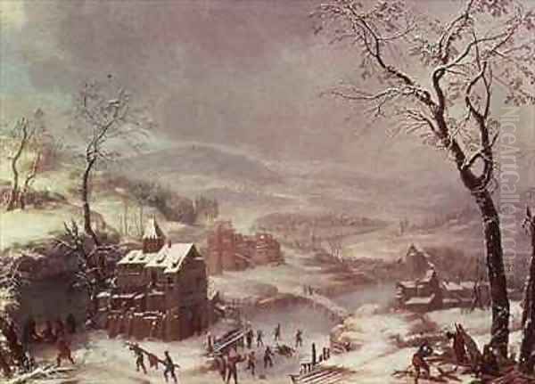 Winter scene near River Flustal Oil Painting by Johann the Yngr Dallinger von Dalling