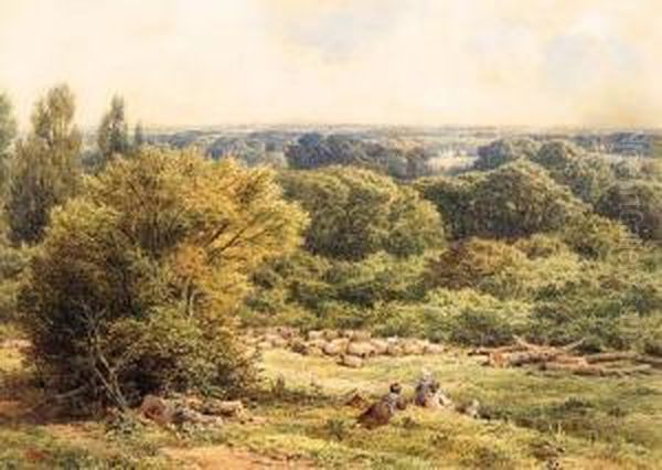 The Young Shepherds Watching Their Flock Oil Painting by Frederick George Reynolds