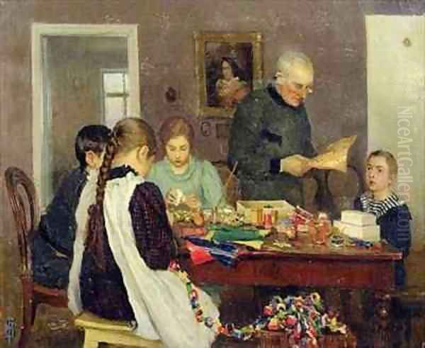 Preparation for Christmas Oil Painting by Sergey Vasilievich Dosekin