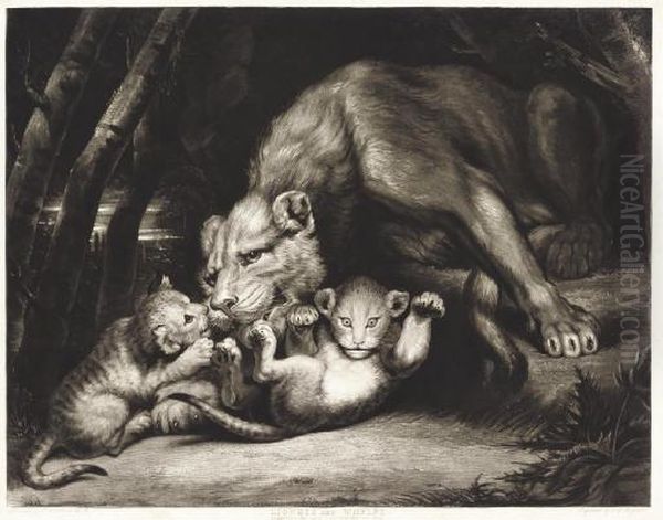 Lioness And Whelps Oil Painting by Samuel William I Reynolds