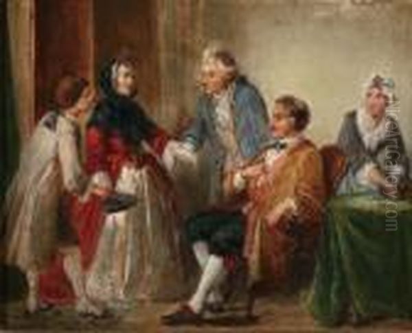 Het Aanzoek Oil Painting by Hendricus Engelbertus Reijntjens