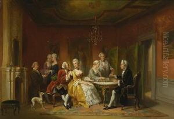 Rokokogesellschaft Im
 Salon. Oil Painting by Hendricus Engelbertus Reijntjens