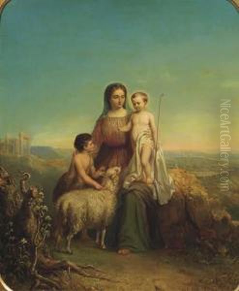 The Virgin Mary With Christ And John The Baptist Oil Painting by Hendricus Engelbertus Reijntjens