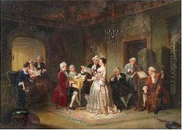 A Musical Recital Oil Painting by Hendricus Engelbertus Reijntjens